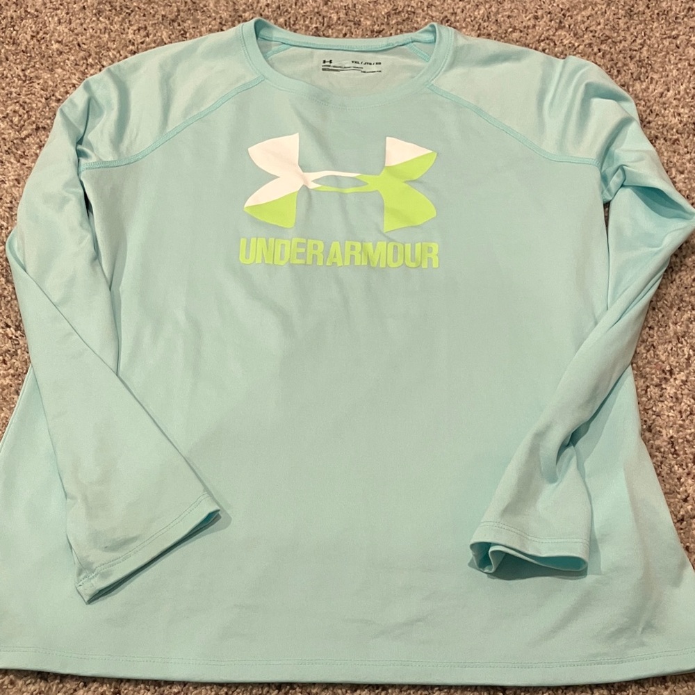 Under Armour Aqua and Lime Long Sleeve Shirt - Youth XL